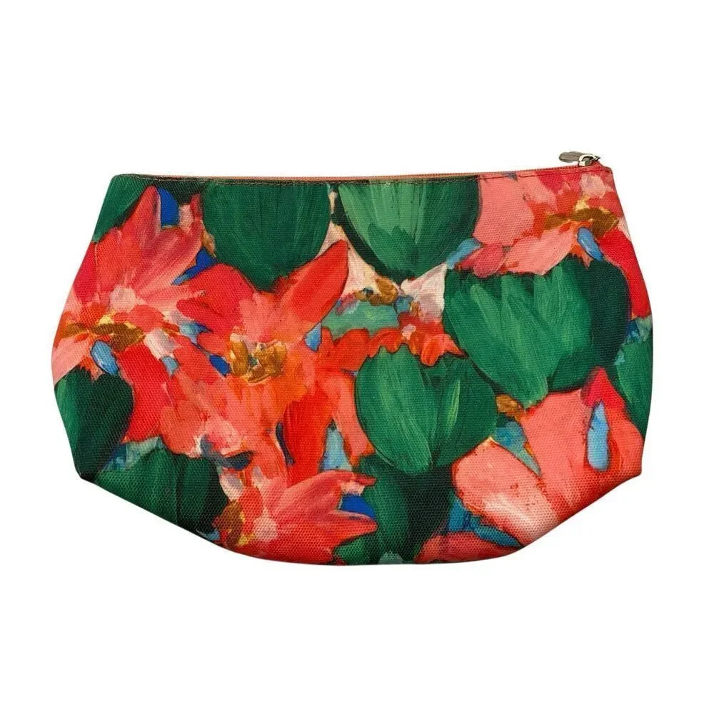 Lulu DK for Clinique Floral Canvas Makeup Bag Green Pink Red Cosmetic Pouch
